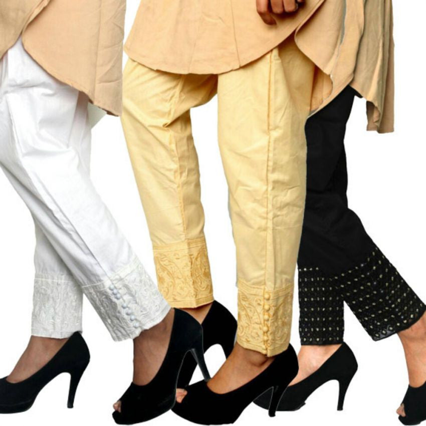 Pack of 4 Self Embroidered Cigarette Pants